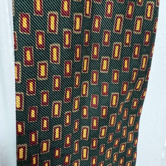 Abercrombie & Fitch Silk Tie Mens Green Yellow Brown Geometric Necktie USA VTG - Picture 3 of 6